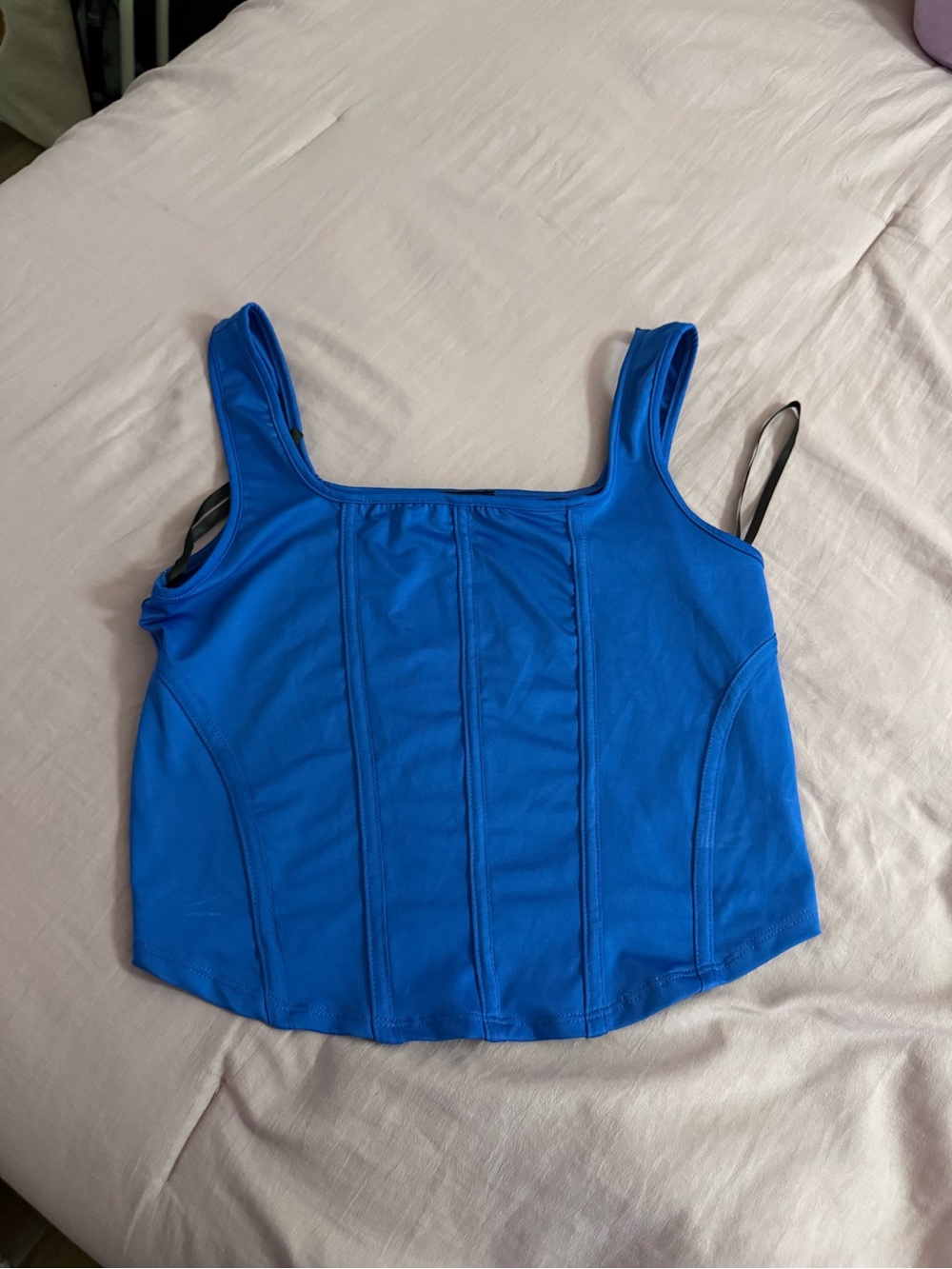 Square-Neck Fitted Blue Tank Top